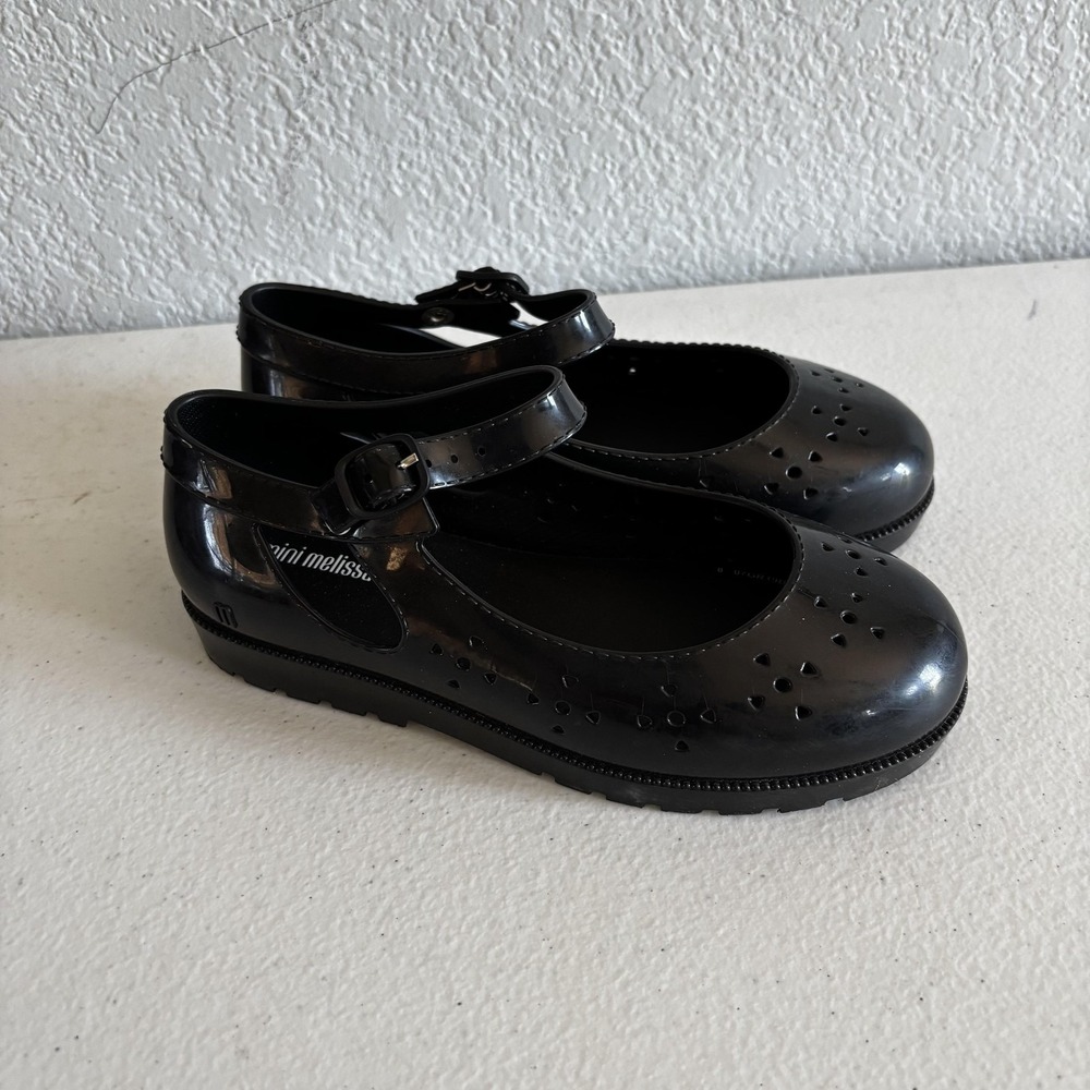 Mini Melissa Shoes Girls Size 12 Black Jelly Mary Jane Buckle Flats Casual Dress
